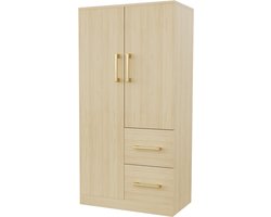 Kledingkast 70 x 40 x 135 cm, tweedeurs ontwerp met lades en opbergvakken, kinderkledingkast, eenpersoons kledingkast, houtkleur-natuur
