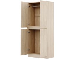Kledingkast 70x40x170cm Houten Kleur Dubbeldeurs Kast Met Klein Opbergvak Eenvoudige Montage Stevige Constructie Veilig En Handig Voor Slaapkamer