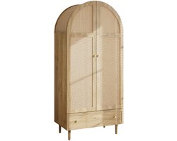 Kledingkast 79x50x175cm Kast Natuur MDF Met Laden Houten Deuren Bekleed Met Linnen Groot Opbergruimte Garderobekast Voor Slaapkamer Moderne Opbergoplossing