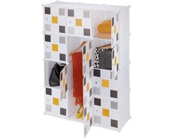 Kledingkast 8 vakken 2 kledingroedes - 145 x 110 x 37 cm - legkast kinderkast slaapkamer - wit/kleurrijk - ruime opbergmogelijkheden Kledingkast