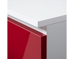 Kledingkast 90 cm met 2 Laden en Kledingroede – Casa Velluto RubyWardrobe – Tweedeurs Garderobekast met Legplanken – Minimalistische Slaapkamerkast – 180 x 90 x 51 cm – Wit / Rood Glans