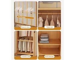 Kledingkast 90 x 40 x 160 cm – 5 Deuren Rotan Houten Garderobekast met Kledingstang en Inlegbodems – Multifunctionele Opbergkast voor Slaapkamer, Woonkamer en Hal – Abkantoor