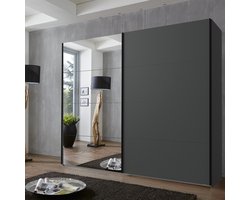 Kledingkast Aalst - Hout - Zwart - 225x210x65 cm (BxHxD) - Schuifdeuren - Spiegel