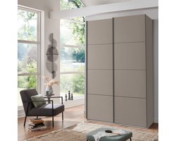 Kledingkast Aalst - Spaanplaat - Taupe - 135x210x65 cm (BxHxD) - Schuifdeuren - Zwart Metalen Handgrepen