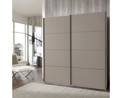 Kledingkast Aalst - Spaanplaat - Taupe - 180x210x65 cm (BxHxD) - Schuifdeuren - Zwart Metalen Handgrepen