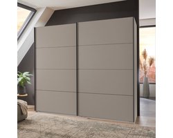 Kledingkast Aalst - Spaanplaat - Taupe - 225x210x65 cm (BxHxD) - Schuifdeuren - Zwart Metalen Handgrepen