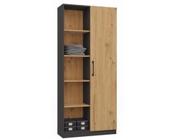 Kledingkast - Antraciet Eiken 8 Legplanken -Vakkenkast-Boekenkast