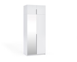 Kledingkast Apollonia I met Spiegel 100 x 250 cm (wit, zwarte handgrepen)