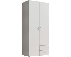 Kledingkast Baarlo - Draaideurkast - Wit - 81x176x51 cm (BxHxD) - 1 Legplanken & 1 Roede & 2 Lades - Spaanplaat - Garderobekast - Opbergkast