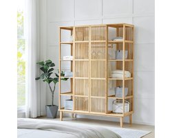 Kledingkast Bamboe Altameubel Hudiksvall Luxe – 185x140x45 cm – Open Kast met Schuifdeuren en Kledingstang – Duurzaam Bamboe – Moderne Garderobekast met Veel Opbergruimte – Natuurlijke Houtkleur