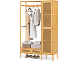 Kledingkast Bamboe - Kledingrek Opberger - Ruimte Organiseren - Met Rotan Afwerking - 102 x 33 x 160 cm - Natuurlijk