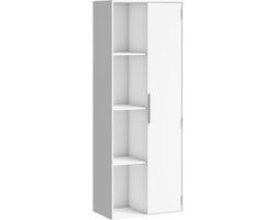 Kledingkast - Boekenkast met 4 niveaus en verstelbare planken - Plank met kast en deuren - Voor woonkamer en studeerkamer - Wit