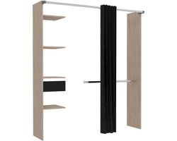 Kledingkast Botan G - 200 cm-met gordijn, 4 legplanken,1 lade, 1 kledingroede-eik