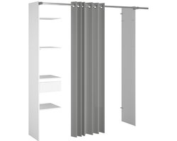 Kledingkast Botan G - 200 cm-met gordijn, 4 legplanken,1 lade-wit