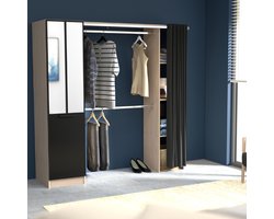 Kledingkast Botan H - 180 cm-1 draaideur, 3 legplanken, 1 kledingroede, 1 gordijn-eik