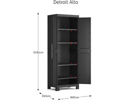 Kledingkast Casa Velluto Detroit Alto Zwart – Kunststof Opbergkast met 4 Verstelbare Planken – 65x45x182 cm – Garagekast, Schoonmaakkast, Opslagkast, Duurzame Kunsthars Kast