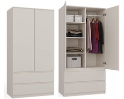 Kledingkast creme 90 cm met legplanken en roedestang Creme