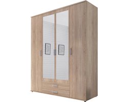 Kledingkast Daniela 160cm met 4 deuren 2 lades & spiegel - eik
