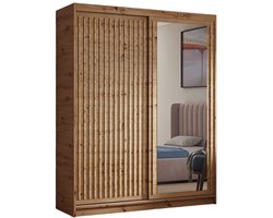 Kledingkast Dora met lamellen en spiegel 100 cm inclusief 2 schuifdeuren Hangende deurkast (kleur: artisan, artisan, lamellen artisan)