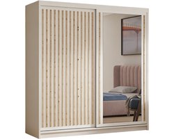 Kledingkast Dora met lamellen en spiegel 120 cm inclusief 2 schuifdeuren Hangende deurkast (kleur: kasjmier, kasjmier, lamellen artisan)
