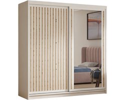 Kledingkast Dora met lamellen en spiegel 180 cm inclusief 2 schuifdeuren Hangkast (kleur: kasjmier, kasjmier, lamellen artisan)