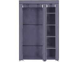 Kledingkast, draagbare en opvouwbare kast, kledingopbergorganizer met kledingstang, plank en stoffen hoes. Geschikt voor slaapkamer of inloopkast, 110 x 45 x 175 cm, grijs.