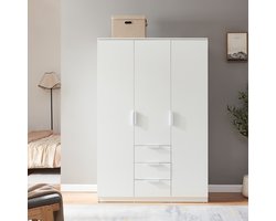 Kledingkast Eiselfing 176x120x52 cm met 4 vakken en 3 lades wit [en.casa]