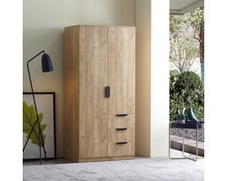 Kledingkast Eiselfing 176x80x52 cm met 4 vakken en 3 lades eikenkleurig [en.casa]