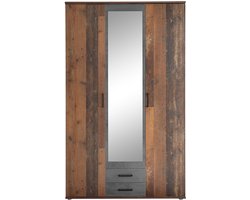 Kledingkast Ellis 120cm met 3 deuren 2 lades & spiegel - old style/beton - Emob - Slaapkamerkasten - Bruin - Spiegel; Spaanplaat - Slaapkamerkasten - Op voorraad