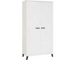 Kledingkast Finn Wit - Breedte 100 cm - Hoogte 200 cm - Diepte 53 cm - Met hanggedeelte - Met planken - Met openslaande deuren