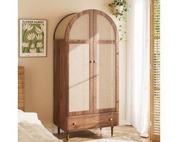 Kledingkast – Garderobekast – Dressoirkast – Opbergkast – Kledingopberger – Vintage Kledingkast Met Stofdeuren En Laden – Duurzaam MDF Met Walnootfineer – Vrijstaand Of Muurbevestiging