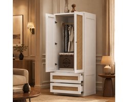 Kledingkast - Garderobekast - Kledingkast met lades - Slaapkamer Kast - Grote Opbergruimte - 70x55x170 cm - Dubbele deur design - Wit