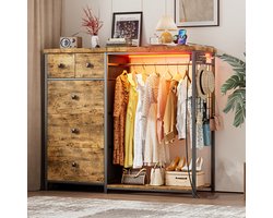 Kledingkast – Garderobekast – Kleerkast – Opbergkast – Draaideurkast – Vintage Design – 125x40x120 cm – Met 5 Lades en Hanggedeelte – Robuust Hout-Metaal – Vrijstaand & Eenvoudig Montage