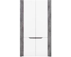 Kledingkast - Garderobekast Opbergkast - Kleding Opbergen - Draaideuren - 107x192x55 cm - Wit Hoogglans Beton