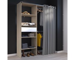 Kledingkast Gary met gordijn 1 lade - grijs/eik