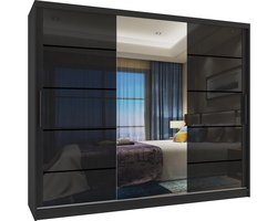 Kledingkast glans 235 cm met spiegel lades Zwart Glans