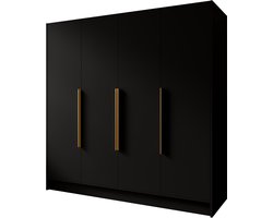 Kledingkast Goya I 200 cm (zwart, gouden handgrepen)