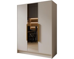 Kledingkast Goya II 150 cm met spiegel (kasjmier, gouden handgrepen)