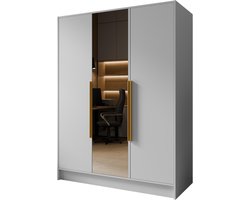 Kledingkast Goya II 150 cm met spiegel (wit, gouden handgrepen)