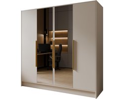 Kledingkast Goya II 200 cm met spiegel (kasjmier, gouden handgrepen)