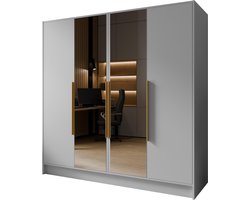 Kledingkast Goya II 200 cm met spiegel (wit, gouden handgrepen)