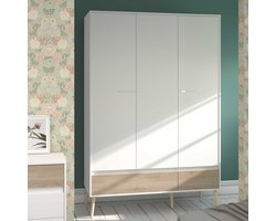 Kledingkast Hardy 135cm met 3 deuren - wit/eik