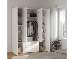 Kledingkast Harper Wit - Ruime Kast met Lades, Legplanken & Roede