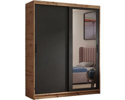 Kledingkast Henry met spiegel 100 cm inclusief 2 schuifdeuren Schuifdeurkast, artisan, zwart