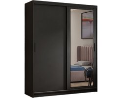 Kledingkast Henry met spiegel 180 cm inclusief 2 schuifdeuren Schuifdeurkast (zwart)