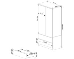 Kledingkast – House&Garden Garderobekast 180x90x51 cm – 2 Deuren, 2 Laden, 4 Planken & Kledingroede – Elzen Houtlook – Multifunctionele Slaapkamer Kast, Opbergkast, Moderne Wardrobe