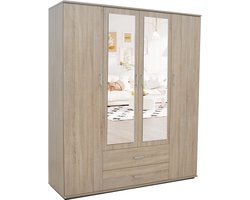 Kledingkast Jean Sonoma - Breedte 160 cm - Hoogte 185 cm - Diepte 52 cm - Met lades - Met hanggedeelte - Met planken - Met openslaande deuren