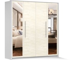 Kledingkast KAIRA 206 cm - 2-deurs schuifdeurkast met spiegel, lades en kledingstang - Moderne garderobekast voor slaapkamer en hal