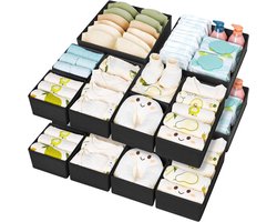Kledingkast & Lade-organizer - 15-delige Set Opvouwbare Stoffen Opbergbox - Voor Kleding, Ondergoed, Broeken, Sokken & Babykleding - Zwart