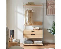 Kledingkast Larem met 2 lades 180x84x40 cm wit en eikenkleurig [en.casa]